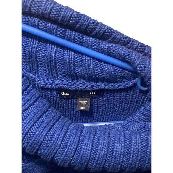 Gap Womens XXL Blue Cable Knit Turtleneck Sweater Ribbed Cuffs & Hem Cotton/Acry - Picture 2 of 14